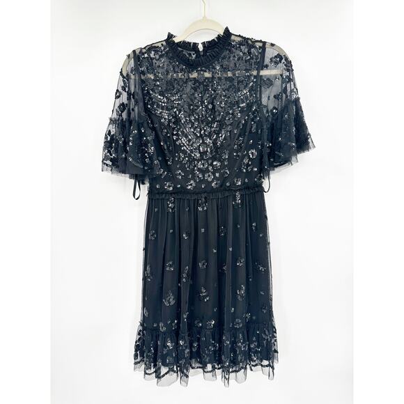 Mac Duggal 9143 Black Embellished High Neck Beaded Mini Dress 2 NWT - Picture 2 of 7